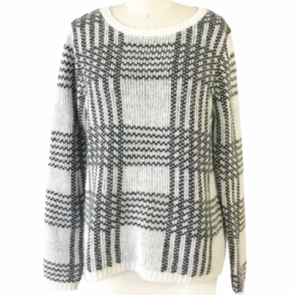 GAP Black & White Wool Blend Plaid Sweater